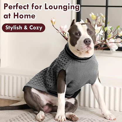 Large Dog Sweater, Fall Winter Warm Turtleneck Pullover, Thick Soft Stretchy Knit for Sensitive Skin, Fleece Christmas Sweaters for Dogs Girl Boy Easy on, Grey L
