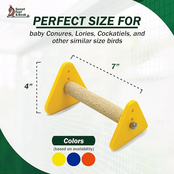 Sweet Feet and Beak Small Portable Perch Stand and Baby Weaning Stand for Birds. Keep Nails and Beaks in Top Condition - Safe, Non-Toxic, Easy to Install Cage Accessories
