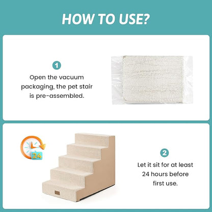 Dog Stairs for Small Dogs, 5 Tier Wider Pet Stairs for High Beds, 23.6" H Non-Slip Dog Steps for Old Cats, Puppies, Small Medium Dogs, 19.7x29.5x23.6 inch, Beige