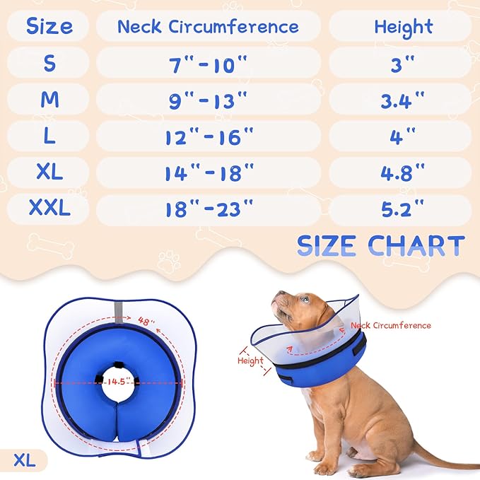 Supet Raised Inflatable Dog Cone Collar to Stop Licking, Soft Dog Cone Alternative After Surgery, Pet Neck Donut Collar for Small Medium Large Dogs