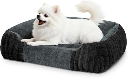 Dog Beds for Small Dogs 28x20 Inch, Comfort-Sided Orthopedic Dog Bed Couch with Breathable Shredded Memory Foam, Faux Rabbit Fur Pet Bed, Non-Detachable, Non-Slip, Machine Washable