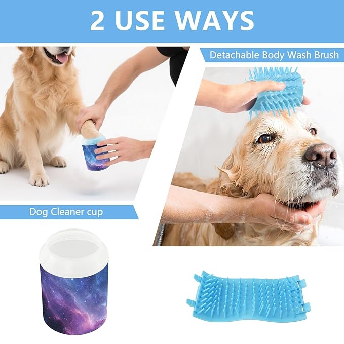 Dog Paw Cleaner Cups for Dogs Pets Foot Washer Paw Scrubber for Medium Small Dogs Cats Cleaning Cup Starry Sky Nebula Swirling Purple