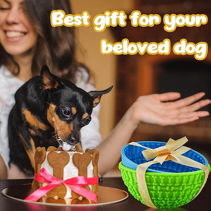 Patelai 2 Pcs Dog Enrichment Lick Bowls Silicone Freeze Bowls Interactive Cat Licking Mats Slow Feeders for Pet Oral Health Boredom Anxiety Relief, Wobble or Stay Put(Green, Blue,Bone)