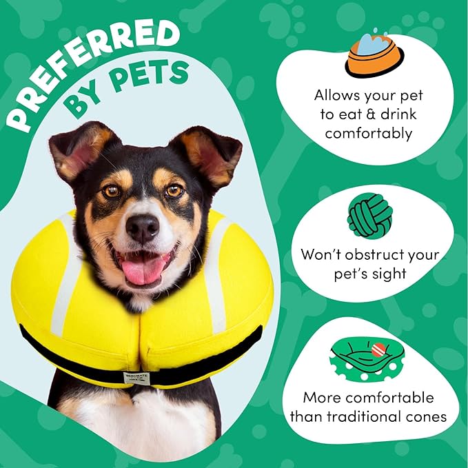 BENCMATE Inflatable Dog Cone Collar Alternative, Soft Dog Cone for Small Medium Large Dogs and Cats, Neck Recovery ECollar Donut Collar After Surgery (Medium, Tennis)