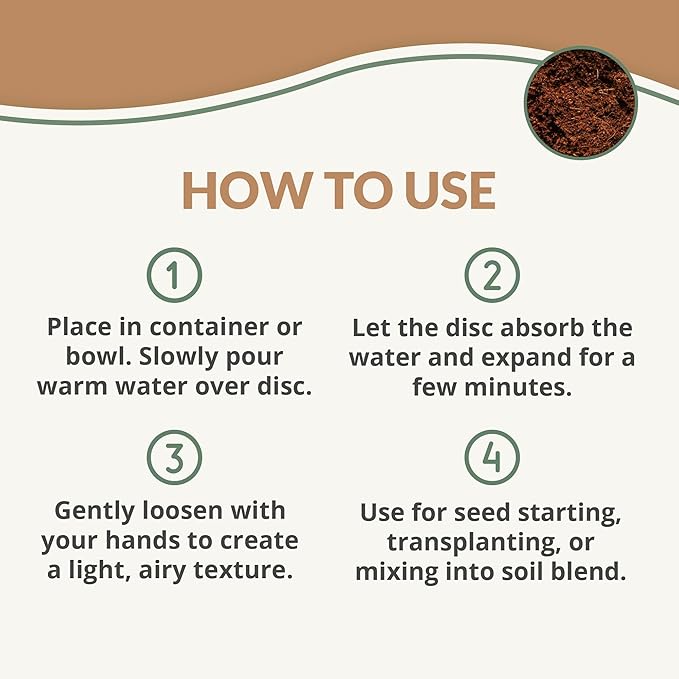 Coco Coir Discs (40mm, 50-Pack) - Organic Coconut Disc for Plants - Seed Starting Discs - Seedling Soil for House Plants, Potting Soil, Indoor Gardens - Organic Coco Coir - Compressed Coconut Pellets