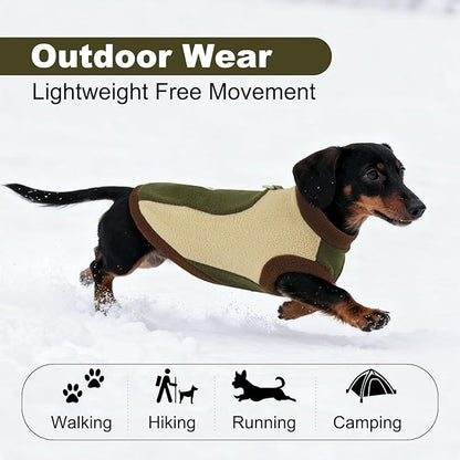 Winter Fleece Dog Vest, Soft & Warm, Walking & Hiking,Dogs Sweater with D-Ring for Leash, Stretchy Coats for Winter Fall Spring,Machine Washable,Army Green,Size L