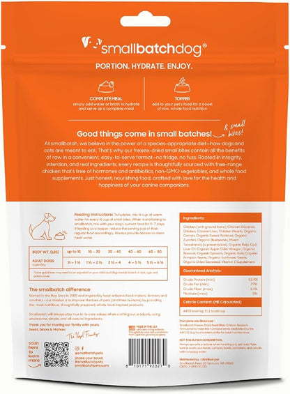 smallbatch Pets Freeze-Dried Raw Dog Food – Chicken Recipe –7 oz Small Bites – High Protein, Grain Free – Complete Meal or Topper – Made in USA with Organic Superfoods(7 Oz, Chicken)