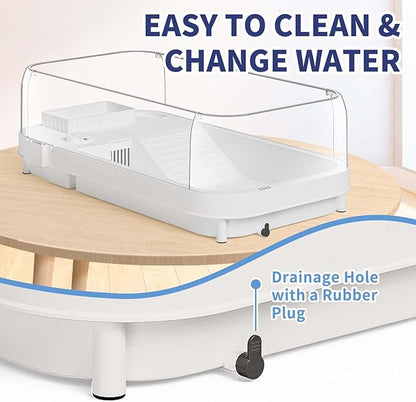 Moonorange Large Turtle Tank with Water Pump, Acrylic Turtle Tank Starter Kit with Heightened and Curved Fences, Multi-Function Areas, Bottom Drainage