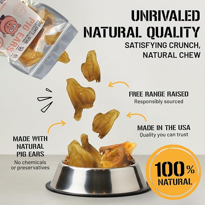 Dog Chits Pig Ears for Dogs – 100% Natural Baked Pig Ear Dog Treats & Training Chews – High Protein, Lower Fat, Grain-Free – Great for Puppies, Dental Support – Medium Size, 15 Pack – Made in USA