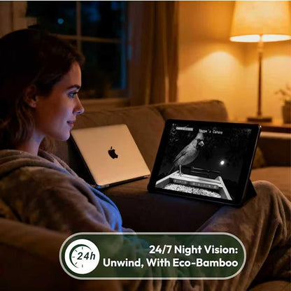DETIKO Bamboo Bird Feeder with Camera, 2K HD, Built-in Solar Powered, 2.4GHz Wi-Fi, Night Vision, Motion Alerts, Live View, Local Storage, AI Bird ID for 2,800+ Species, Family Sharing