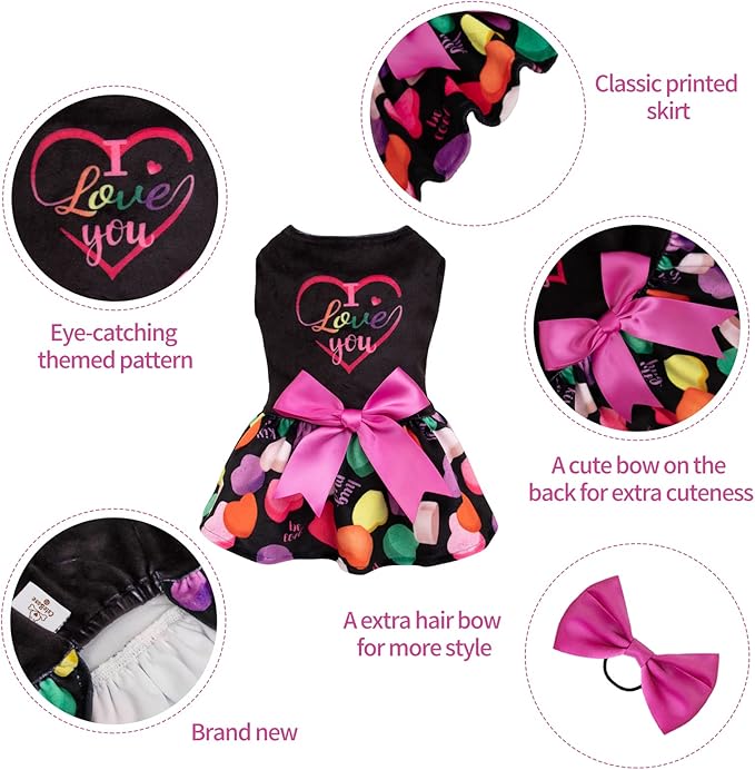 CuteBone I Love U Dress Velvet for Small Dogs Girl Puppy Dresses Black Dog Clothes CVA11M-D