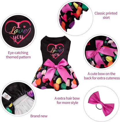 CuteBone I Love U Dress Velvet for Small Dogs Girl Puppy Dresses Black Dog Clothes CVA11M-D