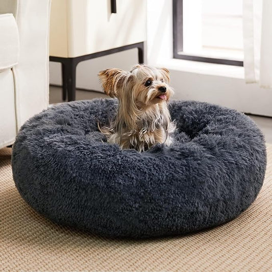 WNPETHOME Calming Dog Beds for Large Dogs, Anti-Anxiety Donut Large pet Bed, Fluffy Faux Fur Plush Pet Bed，Warming Cozy Soft Round Lagre Bed for Jumbo Dogs, Cat Cuddler Cushion Bed