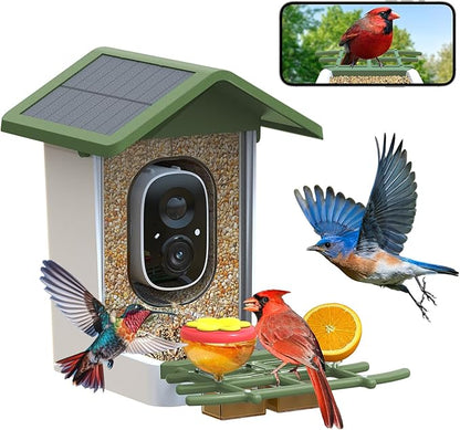 Smart Bird Feeder with Camera: Solar Powered Birdhouse with AI Recognition, Wireless Bird House with Camera for Outdoor, Unique Birthday Gifts for Mom Dad