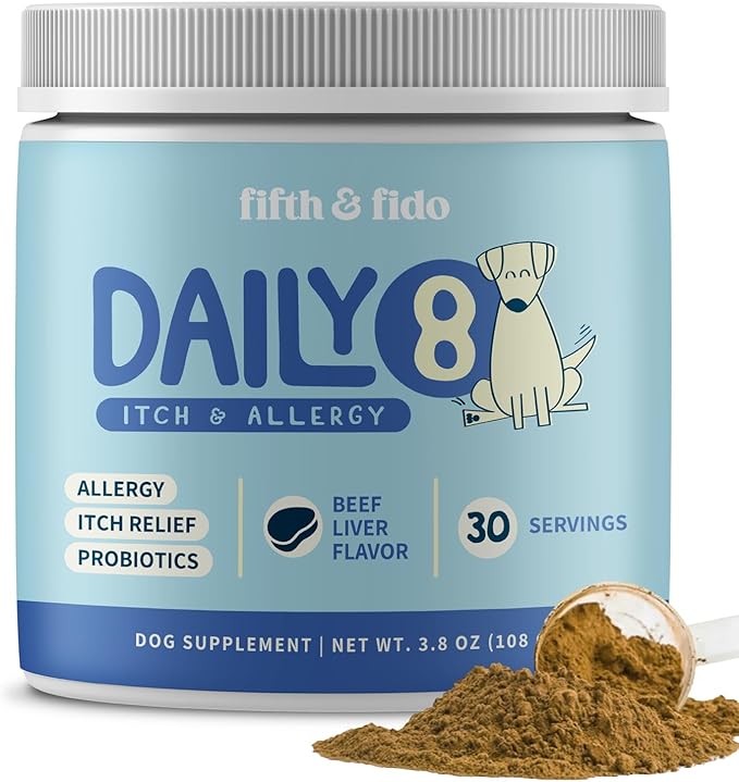 Fifth & Fido Better Than Dog Allergy Chews for Itching & Skin Relief - Natural Dog Allergy Relief - Anti-Itch Supplement with Turkey Tail, Quercetin & Probiotics – Seasonal Hot Spot Treatment