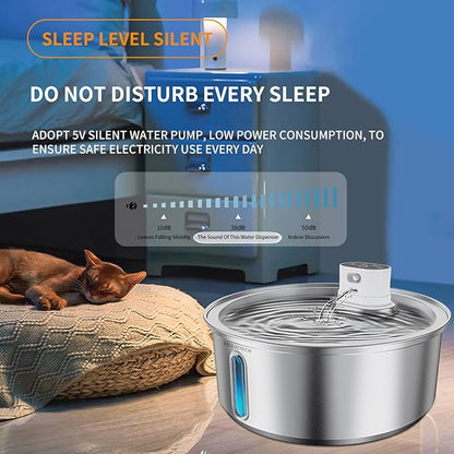 Wireless Cat Water Fountain Stainless Steel, Battery Operated, Cordless Pet Water Fountain for Cats & Dogs with Motion Sensor, Ultra Quiet Pump, 12 Filters (SS, 8L)