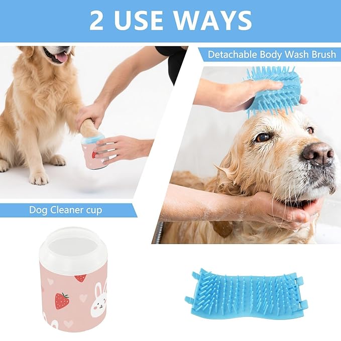 Dog Paw Cleaner Mudbuster Dog Foot Washer for Small Medium Large Dogs Cats Premium Pet Supplies Bunny Pink Strawberries