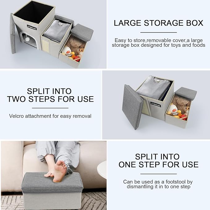 Dog Stairs for Bed Couch Folding with Storage, Dog Stairs for Small Dogs to Get On Bed with Cat Condo, Steps for Large Medium Dogs, Old Cat Pet Stair Steps for High Beds 17.2" H, Pet Ramp Up to 220LBS