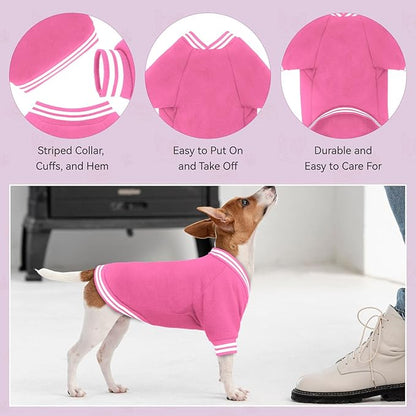 Dog Sweaters for Small Dogs, Brushed Fleece Dog Sweater Baseball Jacket Pet Clothes Soft Warm Sweatshirt Puppy Sweater Boy Girl Pet(Pink-S)