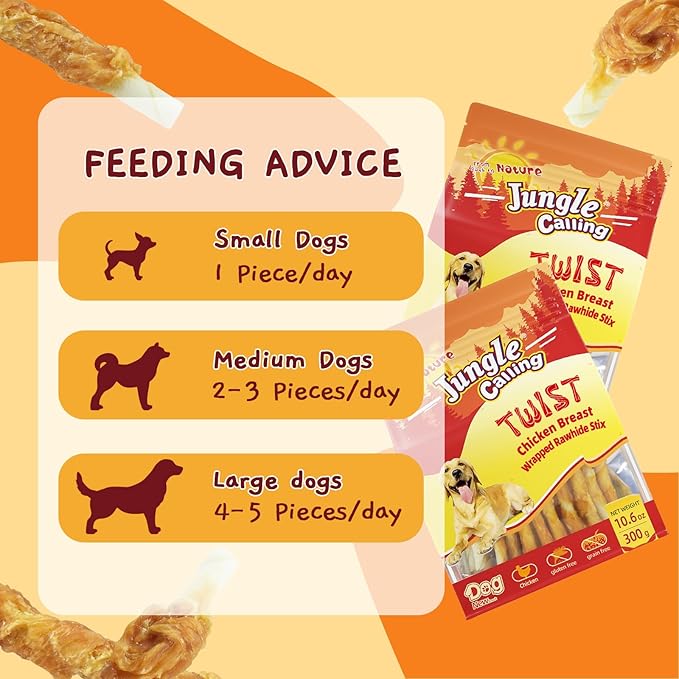 Jungle Calling Dog Treats, Chicken Wrapped Rawhide Sticks for Dogs, Grain-Free Natural Small Dogs Training Treats, Edible Pet Chew Snacks,10.6 oz (Pack of 2)