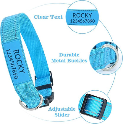 Personalized Dog Collars with Pet Name/Phone Number Custom Reflective Nylon Collar - Adjustable Sizes for Small Medium Large Dogs