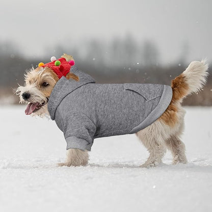 Grey Medium Dog Sweater - Soft Brushed Fleece Dog Clothes with Pocket