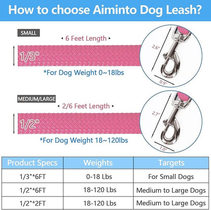 Dog Leash, Braided Rope Traction – Walking Training Lead for Small Dogs ((1/3") x 6FT, Pink)