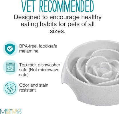 Messy Mutts and Cats Interactive Slow Feeder | Speckled Grey (3 Cup) | 9.8” Round Durable Puzzle Slow Feeder for Dogs/Cats | Enrichment Food Dish for Slow Eating, Bloating