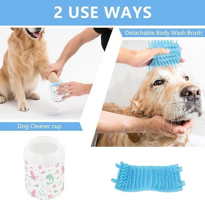 Dog Paw Cleaner Cups for Dogs Pets Foot Washer Paw Scrubber for Medium Small Cats Dogs Cleaning Cup Sea Animals Octopus Dolphin