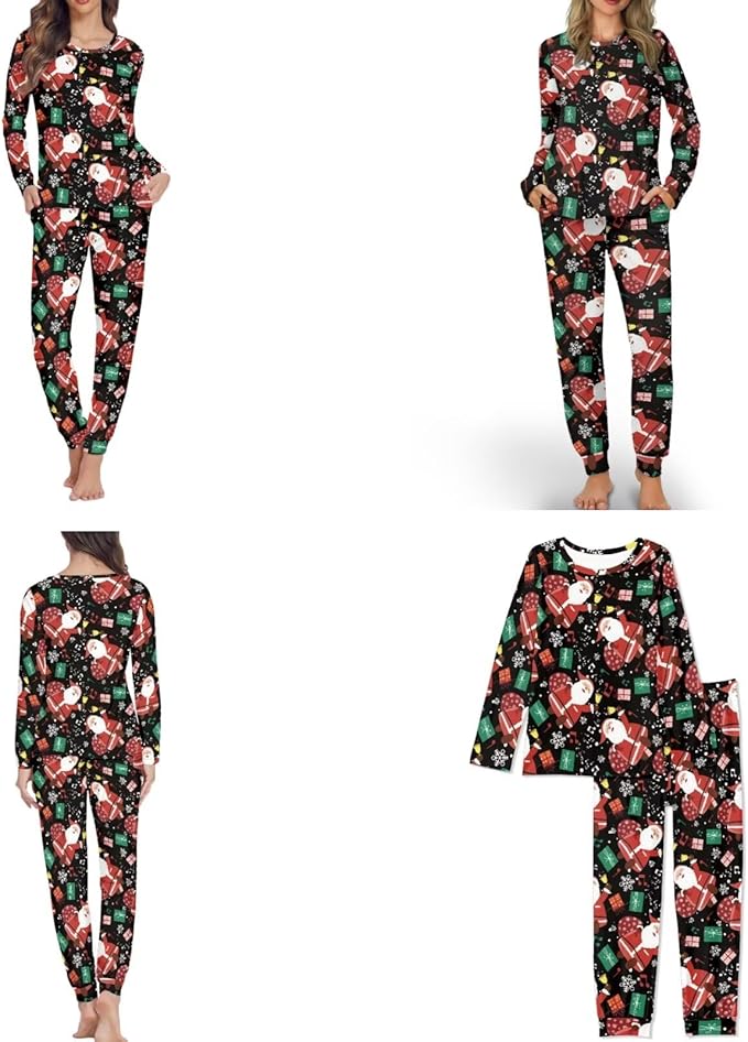 Christmas Family Pajamas Matching Sets with Pockets Dog Costumes for Small Dogs Long Sleeve Sleepwear Plus Size