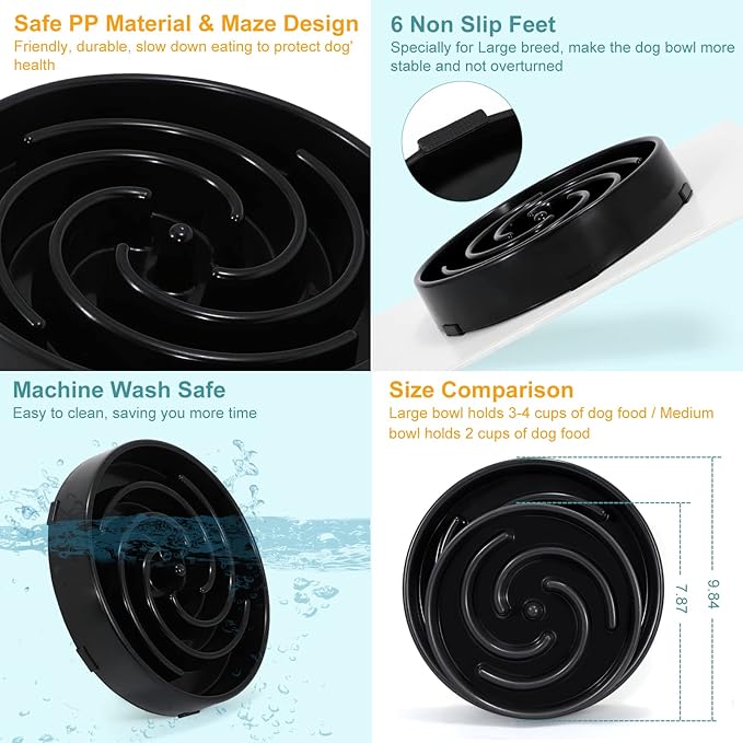 Slow Feeder Dog Bowls for Large Medium Dog Non Slip Maze Puzzle Bowl Pet Slower Food Feeding Dishes Interactive Bloat Stop Preventing Choking Healthy Dog Bowl, Black