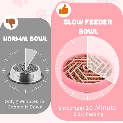 WHIPPY Slow Feeder Dog Bowl, Puzzle Maze Design to Slow Down Eating, 3-Cup Capacity, Anti-Gulping Food Bowl for Medium & Large Dogs,Pink