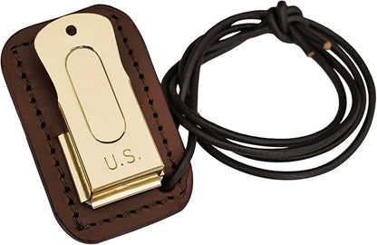 Mythrojan Brass and Steel Pet Training Clicker Puppy Dog Training Cricket Clicker U.S. Engraved WII Military Gear Metal Clicker (Clicker with Leather Gripper)