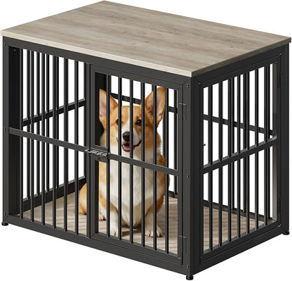 Lyromix 33'' Dog Crate Furniture with 3 Doors,Wooden Crate End Table Heavy Duty Indoor Puppy Cage for Small to Medium Dogs, Multiple Units Can be Combined, Grey