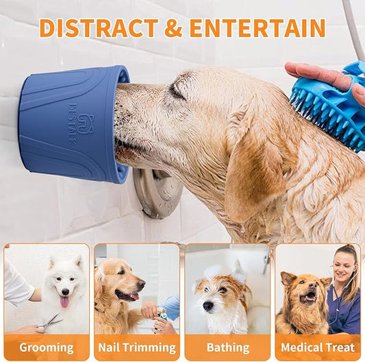 Dog Lick Bowl, Bestalk Anxiety Relief Slow Feeder Dog Lick Mat Treat Dispenser, Non-Slip Licking Bowl Enrichment Toys for Small Medium and Large Breed Dogs, BPA Free Silicone(Dark Blue,M-L)