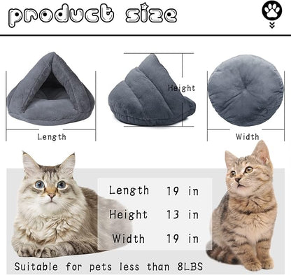 Plush Cat Cave Tent Bed Self Warming Pet Bed Washable Portable Sleeping Bag for Indoors Cats and Puppy (Grey)
