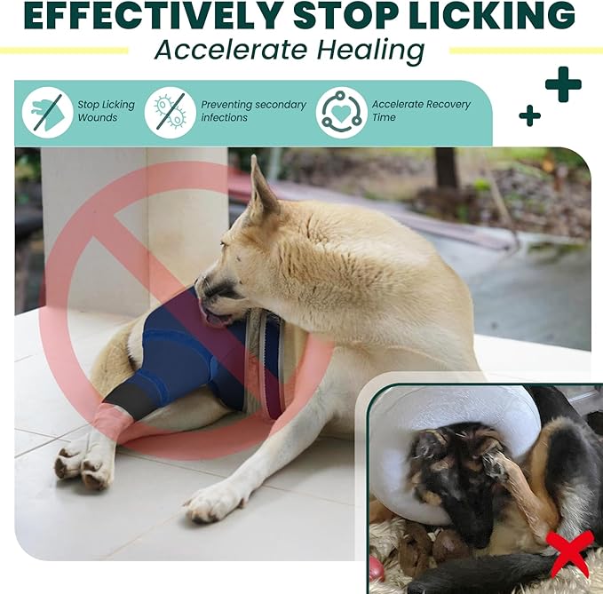 Dog Rear Leg Sleeve to Prevent Licking - Comfortable Recovery Sleeve for Back Hind Leg, Wound Recovery After Surgery for Torn ACL/CCL TPLO, with Extra Plastic Wear Strap, Cone Alternative (Deep Blue)