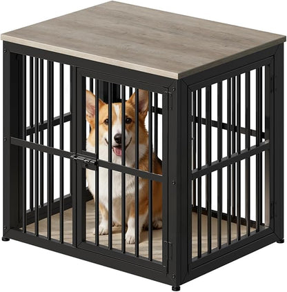Lyromix 27'' Dog Crate Furniture with 3 Doors,Wooden Crate End Table Heavy Duty Indoor Puppy Cage for Small Dogs, Multiple Units Can be Combined, Grey