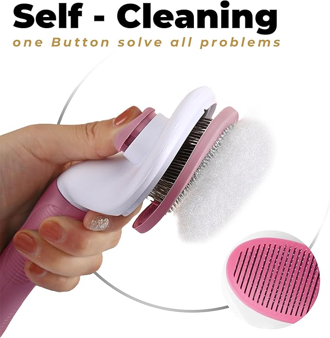 Dog & Cat Brush, Soft Self Cleaning Slicker Brush, Skin-Friendly Upgraded Dog Brush for Shedding, Massaging, and Grooming – Perfect for Long & Short Coats (Pink)