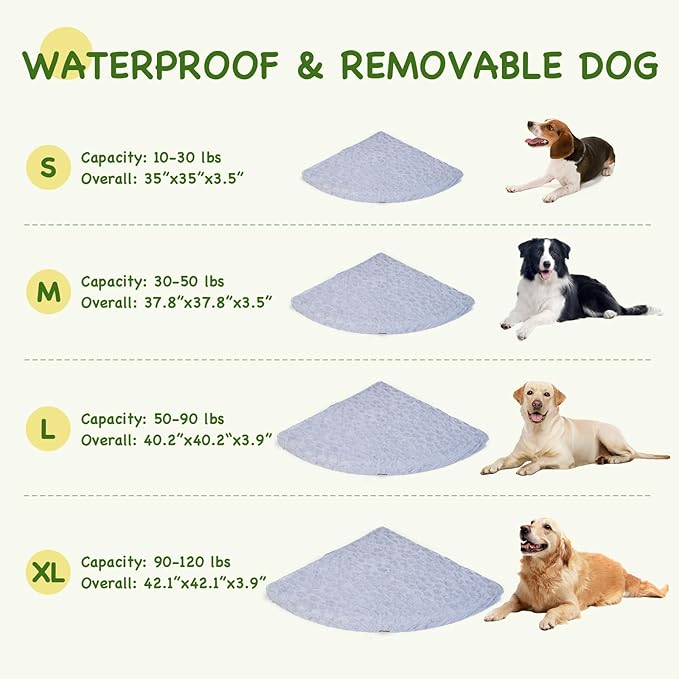 XXL Orthopedic Dog Bed - Soft Fluffy Memory Foam Pet Bed with Anti-Slip Bottom, Waterproof & Machine Washable Dog Bed for Extra Large Dogs, Grey (43"x43"x4")