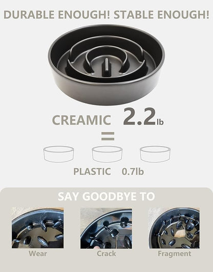 Ceramic Slow Feeder Dog Bowls Elevated, 2.0 Cups Slow Feeder for Medium and Large Dogs, Puzzle Maze Bowl to Slow Down Eating, 30oz, 8in, Black