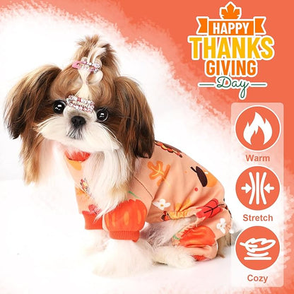 Thanksgiving Dog Outfit Turkey Pumpkin Dog Pajamas Doggie Pjs Pet Jumpsuit Puppy Thanksgiving Clothes Costume Fall Winter Doggy Clothes for Small Dogs Boy Girl, Cat Onesies, XS