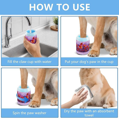 Dog Paw Cleaner Cups for Dogs Pets Foot Washer Paw Scrubber for Medium Small Cats Dogs Cleaning Cup Poppy Flowers Dots and Bees