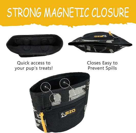 SZO Dog Treat Pouch with Pet Training Clicker, Dog Training Treat Pouch with Waist Belt Clip, Magnetic Closure, Hands-Free Training - Camo