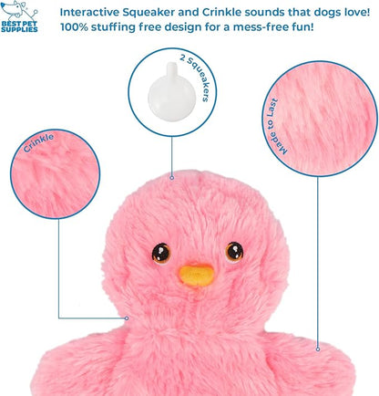 Best Pet Supplies Interactive Squeaky Dog Chew Toy, Ideal Dog Toys for Chewers, Small, Medium & Large Dogs, and Fetch Lovers - Crinkle Chicken (Pink), Large