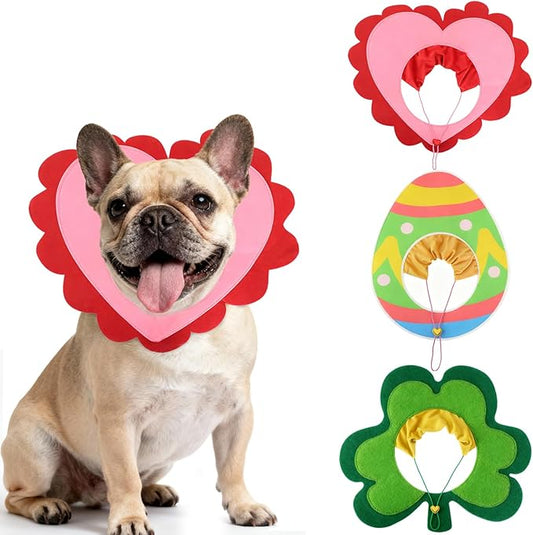 3 PCS Holiday Dog Outfits Set, Valentine’s Day, St. Patrick’s Day, Easter Dog Outfits with Adjustable Headband for Small Medium Dogs, Dog Cat Holiday Party Costumes and Supplies (S: 12"-16")