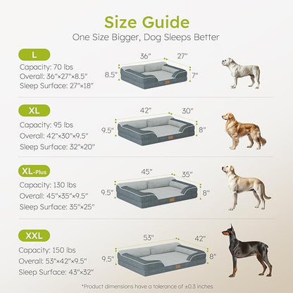 XXL Dog Bed for Extra Large Dogs, Giant Orthopedic Dog Beds with Cooling Gel Memory Foam, Waterproof Pet Bed with Removable Washable Cover, 53" Pet Sofa Bed Velvet with Bone Toy, Dark Gray