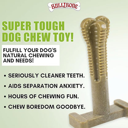 Bullibone SuperBrush: Dog Teeth Cleaning Brushing Toothbrush Stick - Long Lasting Nylon Super Greens Chew Toy for Oral Care and Dental Health