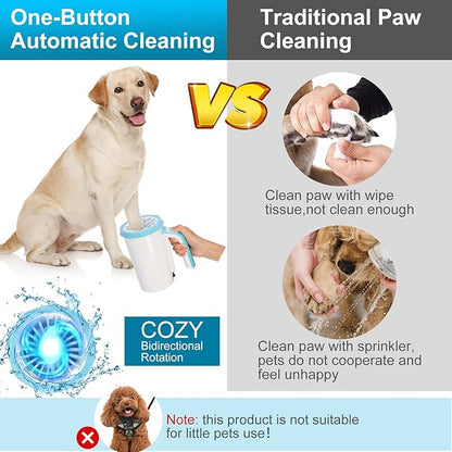 Rechargeable Automatic Dog Paw Cleaner, Dog Paw Washer Cup, 2 in 1 Portable Pet Paw Cleaner with Soft Silicone Brush, 7.4V High Power, Dog Foot Washer Suitable for Big Dog and Cat Grooming (Blue)