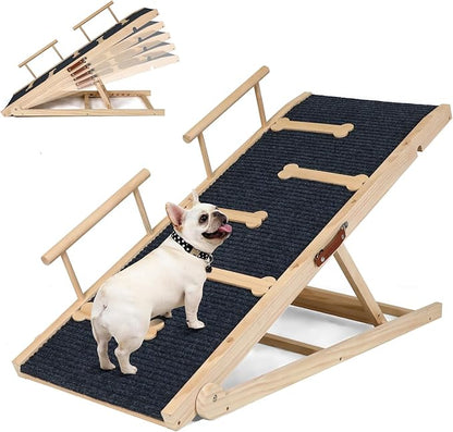 Dog Ramp for Bed, Non-Slip Pet Ramp with 5 Adjustable Heights, Portable Foldable Wooden 40" Long Pet Stairs for Small & Large Old Dogs & Cats - Lightweight & Easy Storage